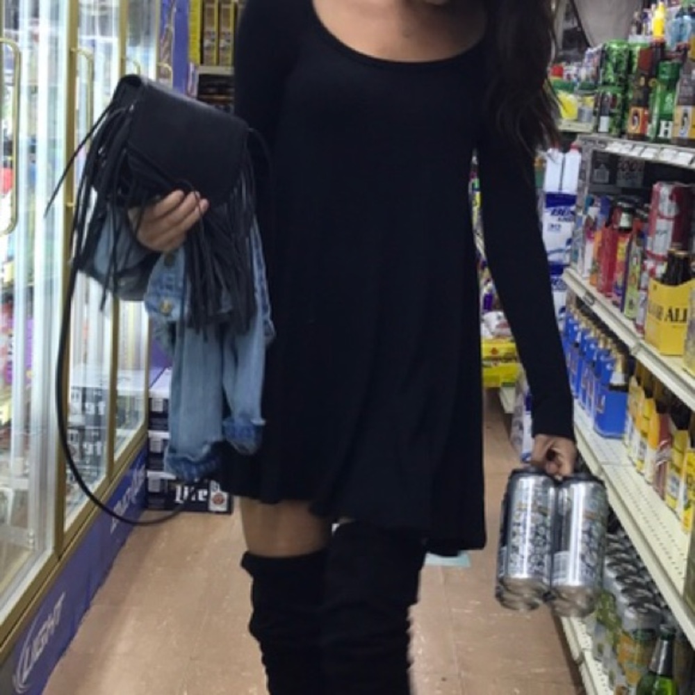 BDG Black Long Sleeve Flare Dress - Black